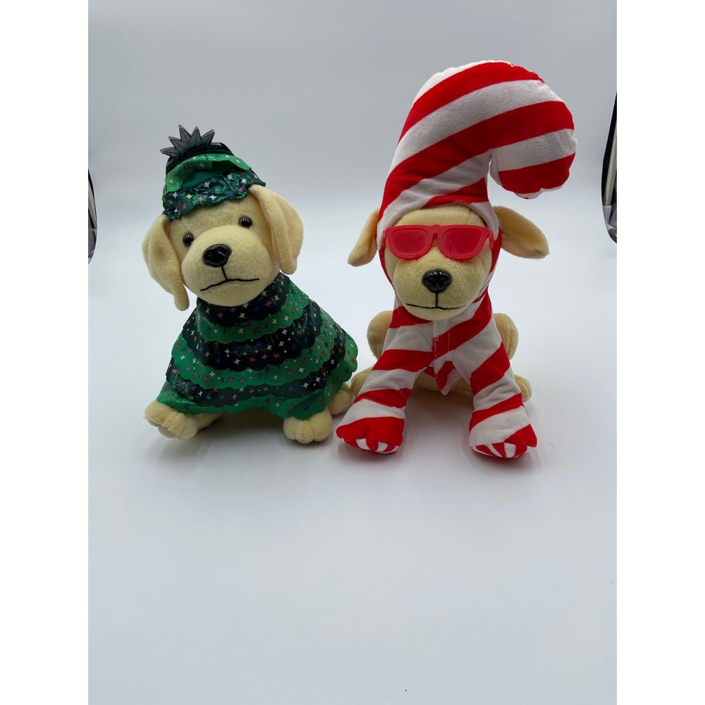 Raising Canes Plush Dog Set Yellow Christmas Tree and Candy Cane Outfits 2023